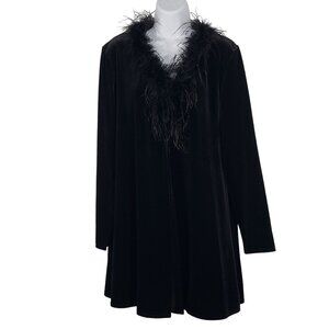 VTG Y2K Patra Velvet Duster Ostrich Feather Trim Whimsigoth Black Fits Womens L*